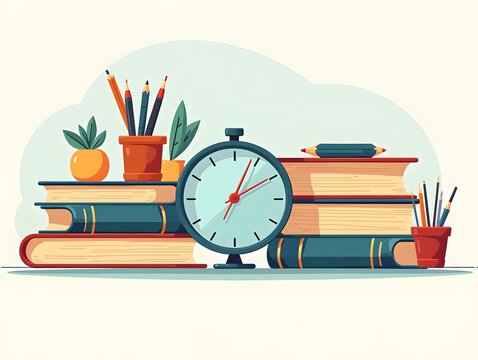 School supplies and books illustration