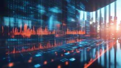 Abstract Data Visualization: Glowing Lines and Cityscape Background Video - Powered by Adobe