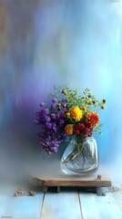 Vibrant bouquet in clear vase