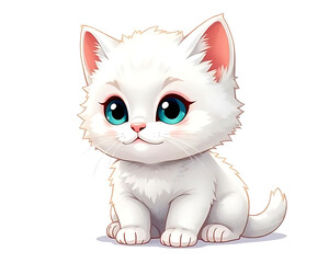 Obraz premium Adorable Fluffy White Kitten Cute Cartoon Animal Illustration
