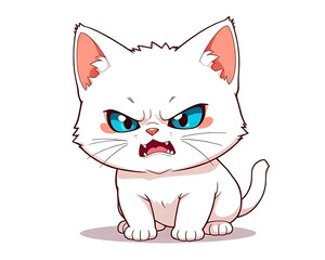 Obraz premium Angry White Kitten Illustration Cute Cartoon Kitty with Fierce Expression