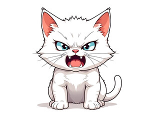 Fototapeta premium Angry White Kitten Illustration Ferocious Feline, Cartoon Kitty, Grumpy Cat