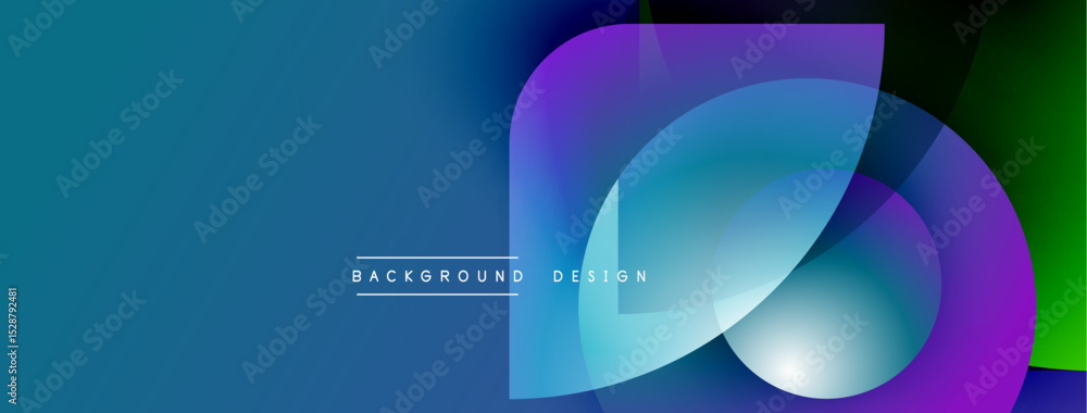 Poster Abstract design features flowing shapes, vibrant colors. Gradient blends create dynamic visual effect. Modern background element.