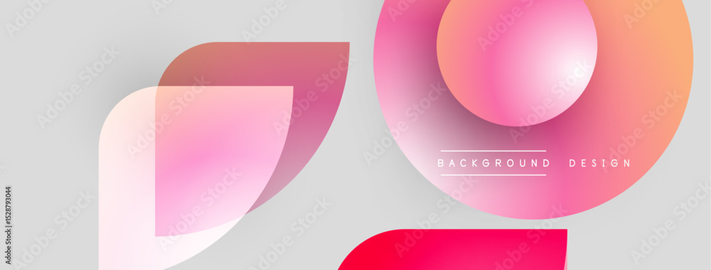 Aufkleber Abstract shapes overlap, creating vibrant gradient effect. Soft pinks, reds blend with light gray backdrop. Modern design element.