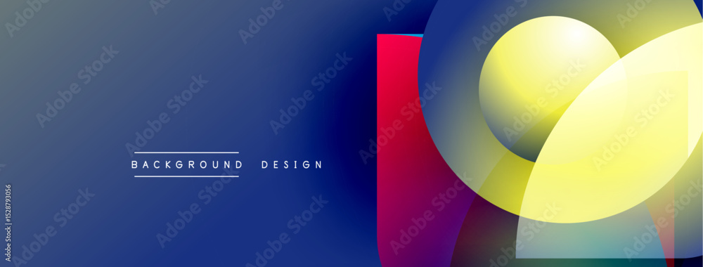 Aufkleber Abstract geometric shapes overlap. Blue gradient background features text background design. Vibrant colors create modern visual effect.