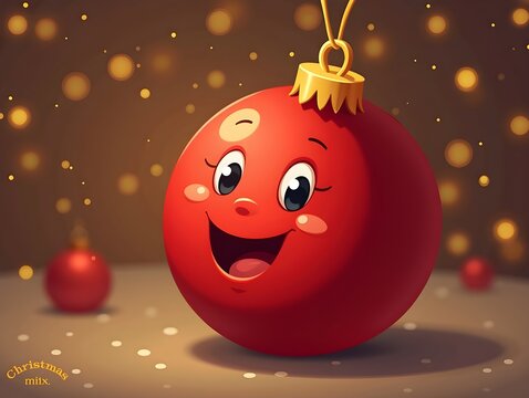 Red Christmas ornament with smiling face festive holiday decoration illustration