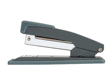 Modern office stapler on a white background. Stapler close-up side view.