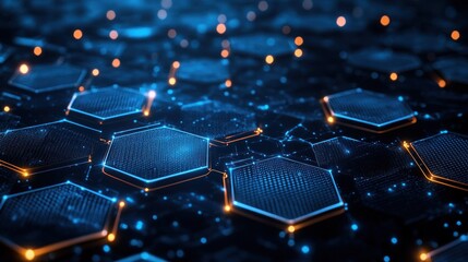 Hexagonal Data Network, Digital Grid, Futuristic Technology, Abstract Background,  Technical Visualization