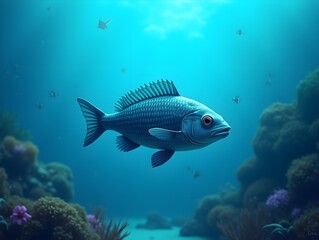 Naklejka premium fish in the ocean, fish, underwater, underwater wallpaper, wallpaper hd wallpaper, fish,. AI-Generated