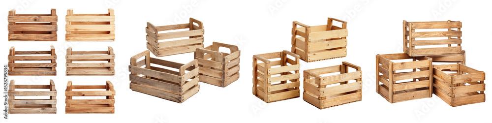 Aufkleber assortment of various wooden crates and boxes for storage and display