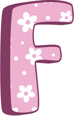 Cute Kid Letter F Pink Floral Uppercase Alphabet Character with White Daisy Pattern in Pastel Style for Girls Crafts Birthday Cards Kids Learning and Preschool Decorations
