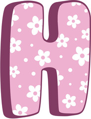 Cute Kid Letter H Pink Floral Uppercase Alphabet Character with White Daisy Pattern in Pastel Style for Girls Crafts Birthday Cards Kids Learning and Preschool Decorations