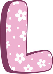 Cute Kid Letter L Pink Floral Uppercase Alphabet Character with White Daisy Pattern in Pastel Style for Girls Crafts Birthday Cards Kids Learning and Preschool Decorations