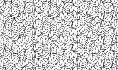 Seamless pattern of hand drawn volleyball balls in black outline. Perfect for sports themed prints, apparel, backgrounds, or event designs.
