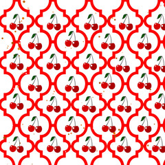 Red Cherry Pattern Repeating Seamless Design for Fabric, Wallpaper, and More