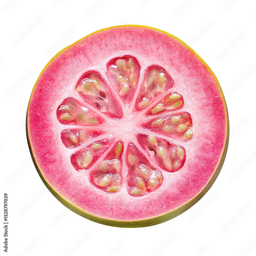 Poster fresh pink guava slice isolated on transparent background showcasing its vibrant color and texture, 
