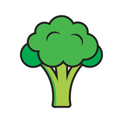 Fresh Broccoli With Green Vector Outline