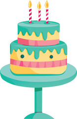 Two Tier Birthday Cake with Candles on a Teal Stand