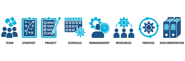 Work flow banner web icon vector illustration concept with icon of team, strategy, project, schedule, management, resources, process, documentation