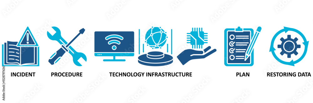 Poster disaster recovery banner web icon vector illustration concept for technology infrastructure with an 