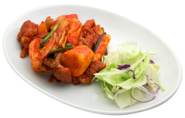 Spicy Stir-Fried Chicken with Vegetables and Fresh Salad