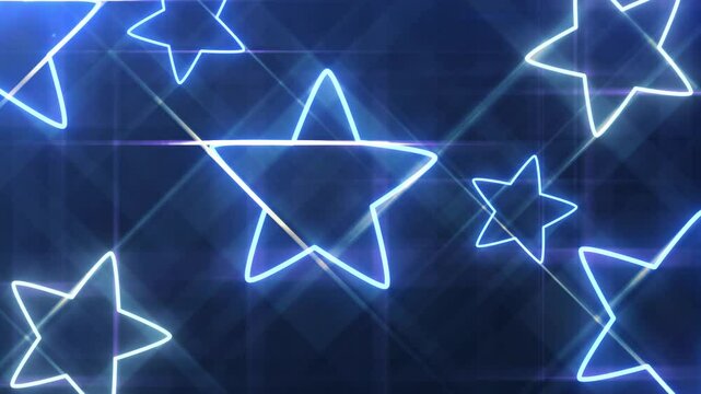 Abstract glowing neon star shapes, Shining bright beautifully glowing on a black background.