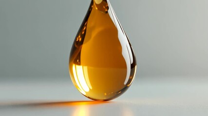 Transparent amber liquid drop suspended on light background macro studio shot - Powered by Adobe