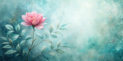 Serene Pink Blossom on a Textured Teal Background, a Delicate Floral Illustration Perfect for Peaceful and Tranquil Designs
