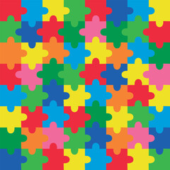 Background with jigsaw puzzle 64 colorful pieces image vector.	
