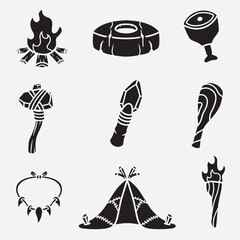 set of stone age primitive good for icon, symbol, logo, element design, silhouette design, etc