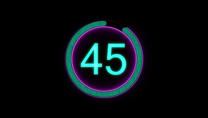 Neon Glowing circle countdown timer 50 seconds animation from 50 to 0 seconds, 50 Seconds countdown timer.