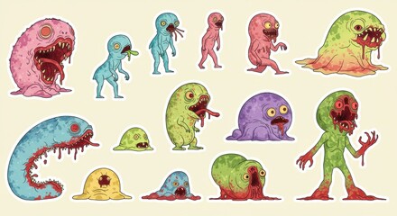 Cartoon Monster Sticker Pack Collection