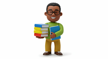 Happy Student Cartoon Character Holding Books Mockup Design
