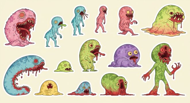 Cartoon Monster Sticker Pack Collection