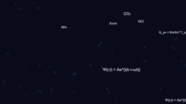 Scientific Background Featuring Chemical Formula Text Labels Like CO2 and H2O Scattered Across Dark Navy Background