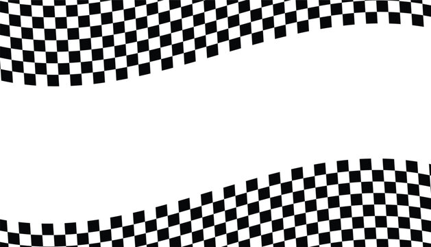 Black and white checkered abstract background. wave racing background. warped square pattern. racing flag. vector illustration