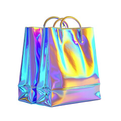 Vibrant holographic shopping bags on a white background, retail elegance