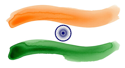 Vibrant watercolor Indian flag illustration for Independence Day, Republic Day celebrations, patriotic events, and cultural designs. Isolated on white & transparent background,