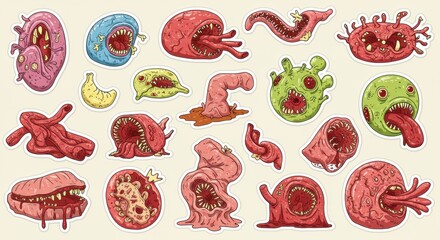 Gross Cartoon Monster and Mutant Creature Sticker Set