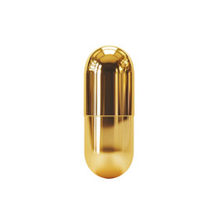 Luxurious golden capsule with reflective surface against a blank background