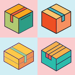 Simple Package Flat Illustration E-commerce Shipping, Delivery Box and Online Shopping Concept