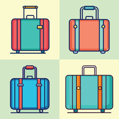 Stylish Luggage Flat Illustration Travel, Vacation and Airport Suitcase Concept