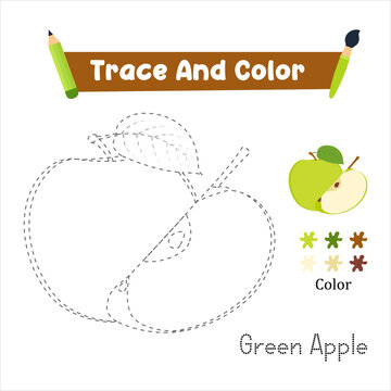 Connect The Dots Green Apple. Dot To Dot Educational Game. Vector Illustration 