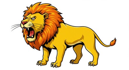 Roaring Cartoon Lion Illustration on White