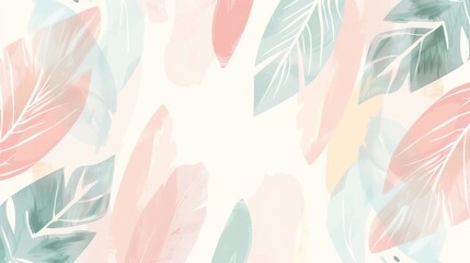 Pastel watercolor leaves, floral design, white background, website banner