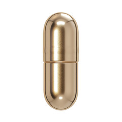 Metallic gold capsule pill standing upright on a plain white backdrop