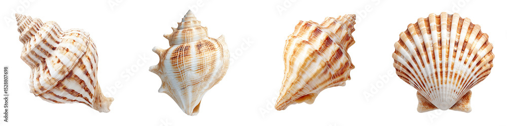 Poster assortment of natural seashells with intricate spiral patterns