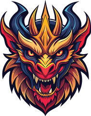 Intricate Dragon Head Illustration with Sharp Details and Vibrant Color Palette
