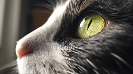 Close-Up of Cat Eye with Striking Green Color and Textured Fur