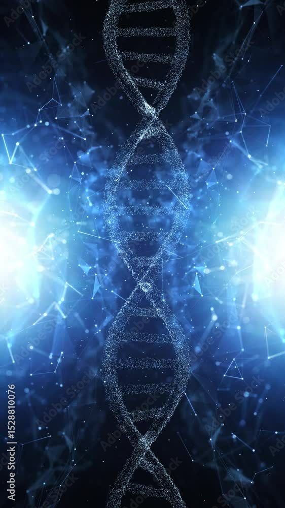Aufkleber artistic science with dna chain rotation on glowing blue vertical loop background.